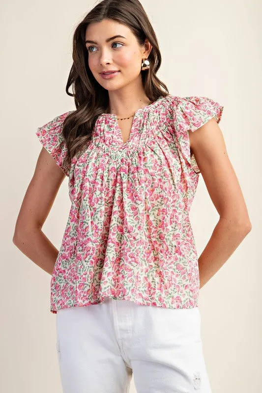 Floral Ruffle Sleeve Top