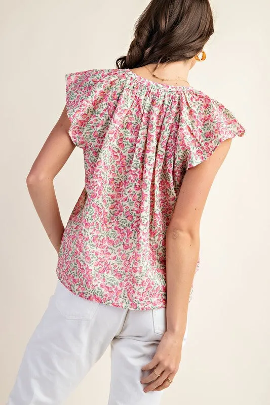 Floral Ruffle Sleeve Top