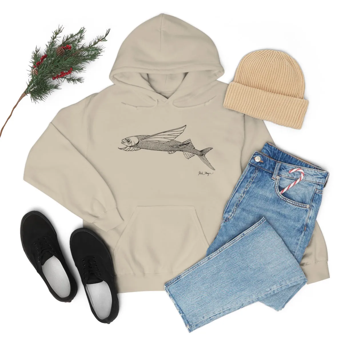 Flying Fish Drawing Warm Hoodie