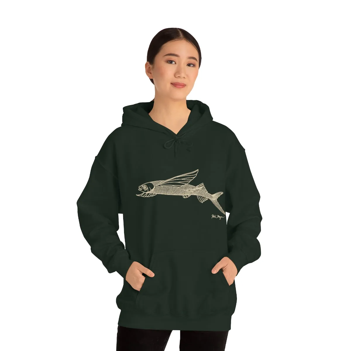 Flying Fish Drawing Warm Hoodie