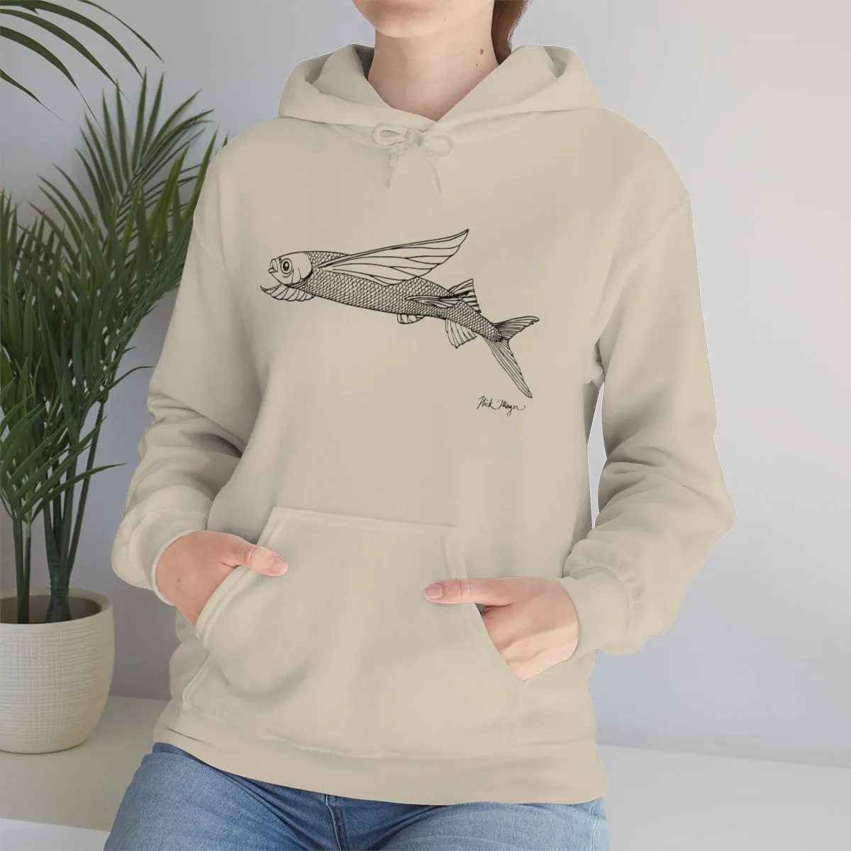 Flying Fish Drawing Warm Hoodie