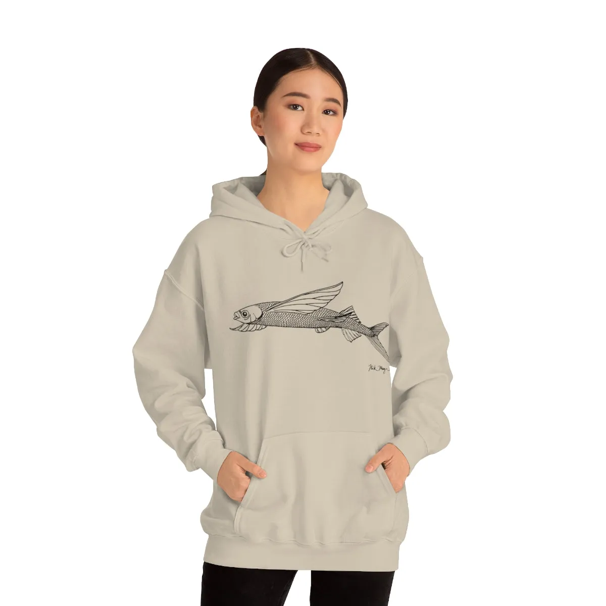 Flying Fish Drawing Warm Hoodie