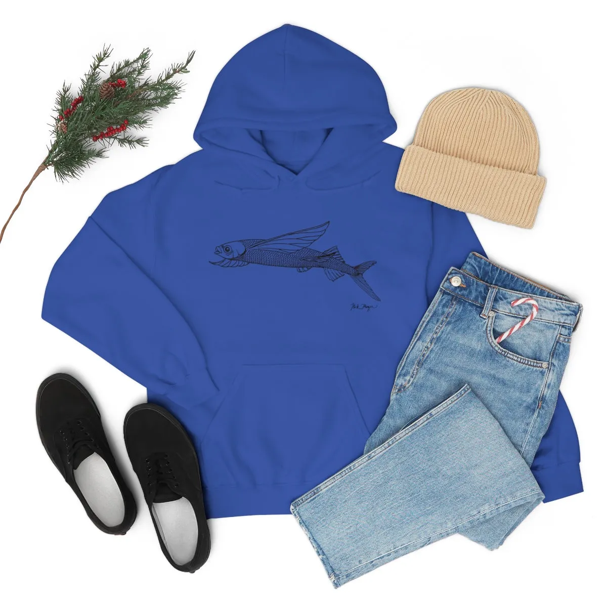 Flying Fish Drawing Warm Hoodie