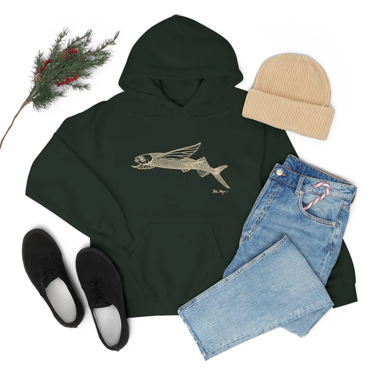 Flying Fish Drawing Warm Hoodie