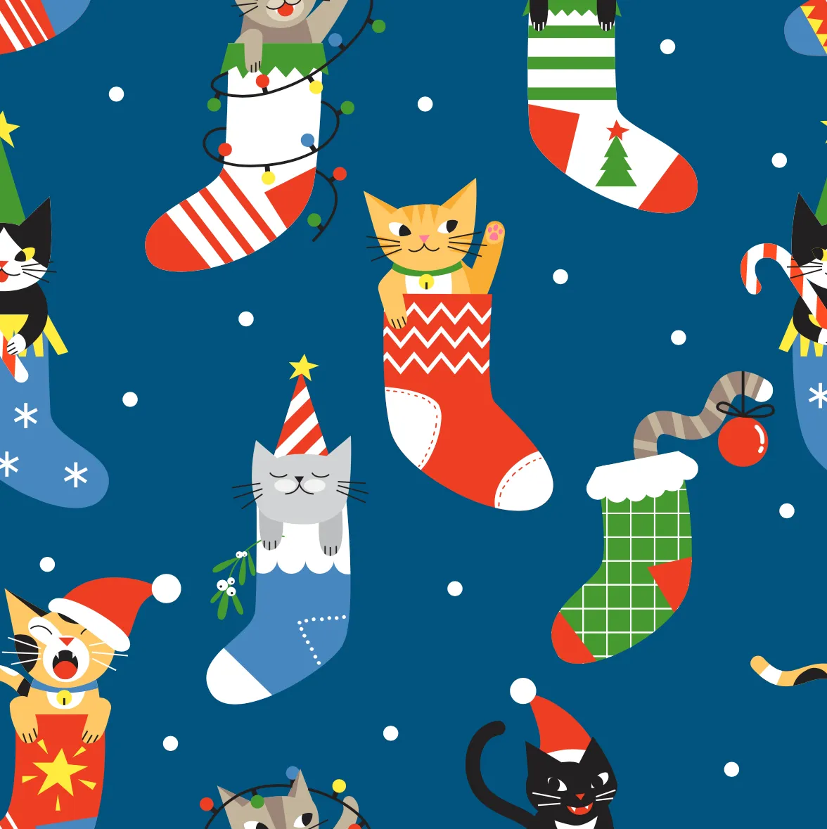 FS1070 Christmas Cats in Stockings Scuba Stretch Knit Fabric Pink