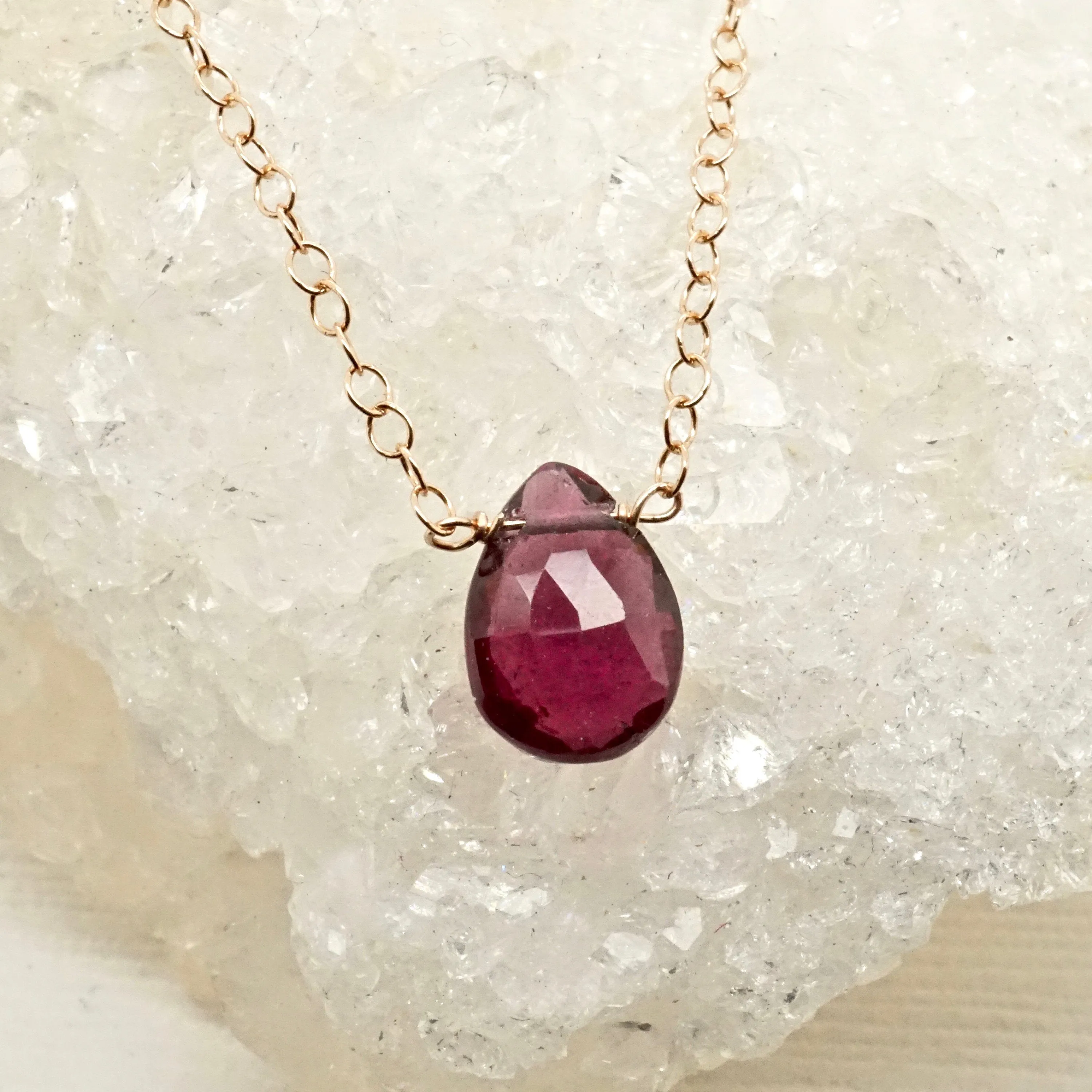 Garnet Necklace - January Birthstone Necklace - Garnet Tear drop Necklace