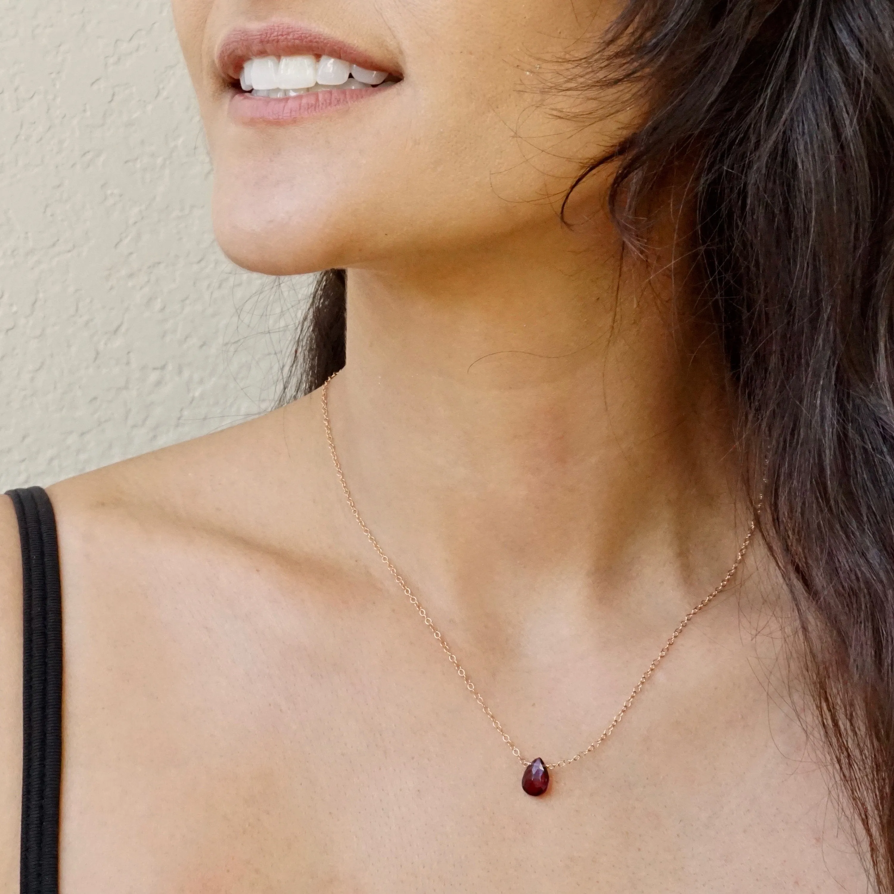 Garnet Necklace - January Birthstone Necklace - Garnet Tear drop Necklace