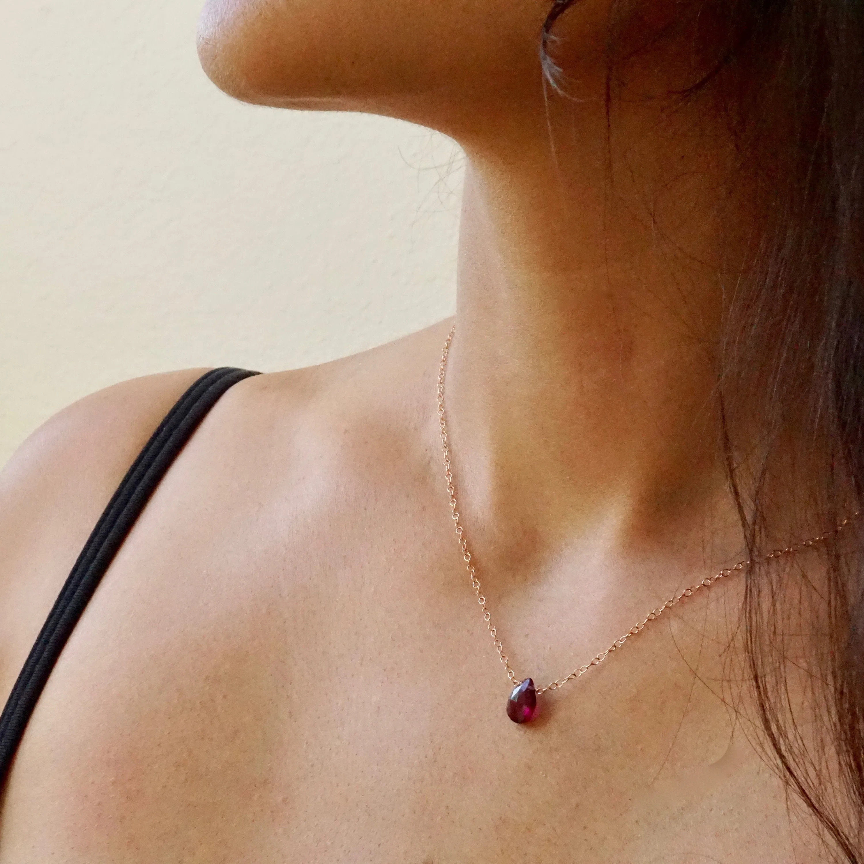 Garnet Necklace - January Birthstone Necklace - Garnet Tear drop Necklace