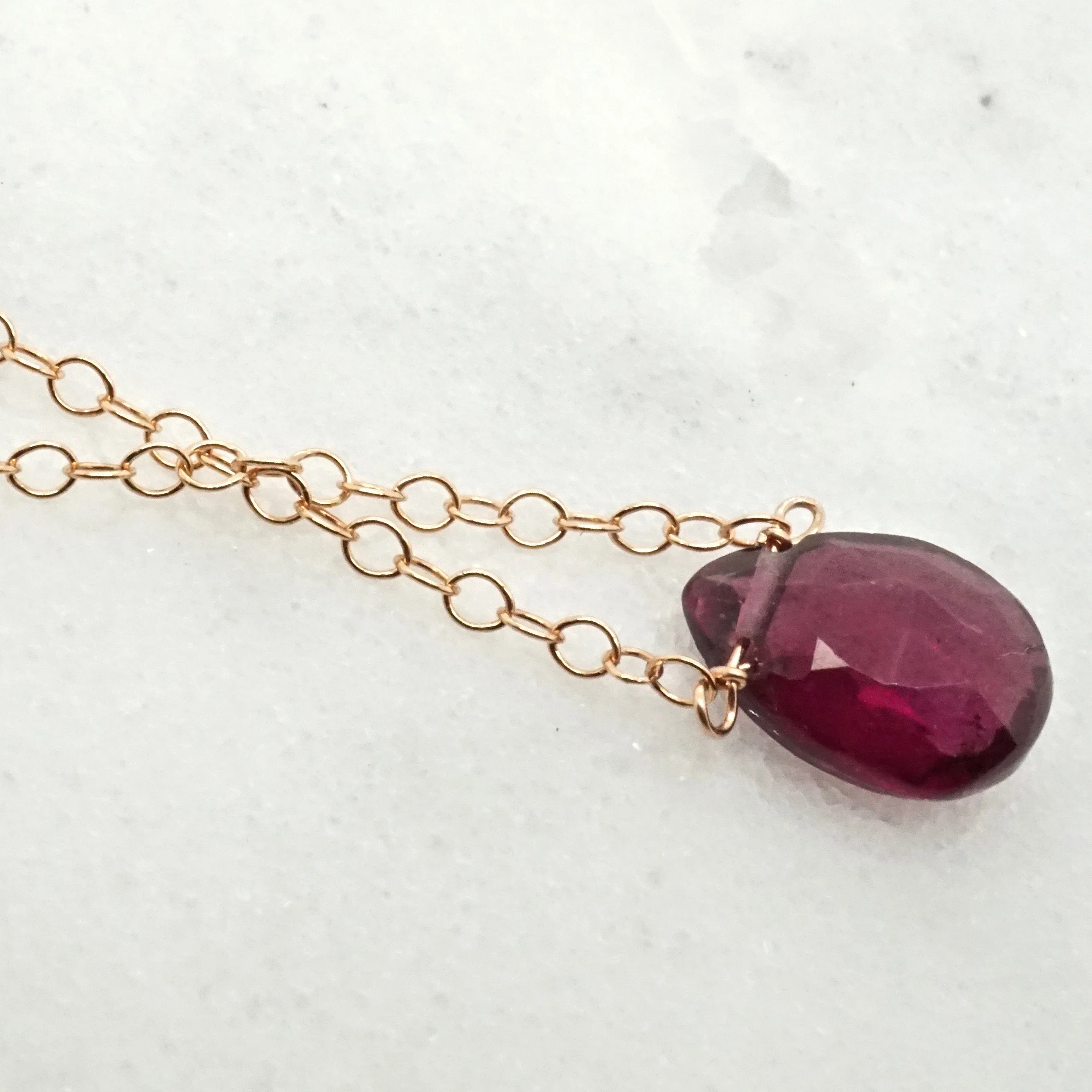 Garnet Necklace - January Birthstone Necklace - Garnet Tear drop Necklace