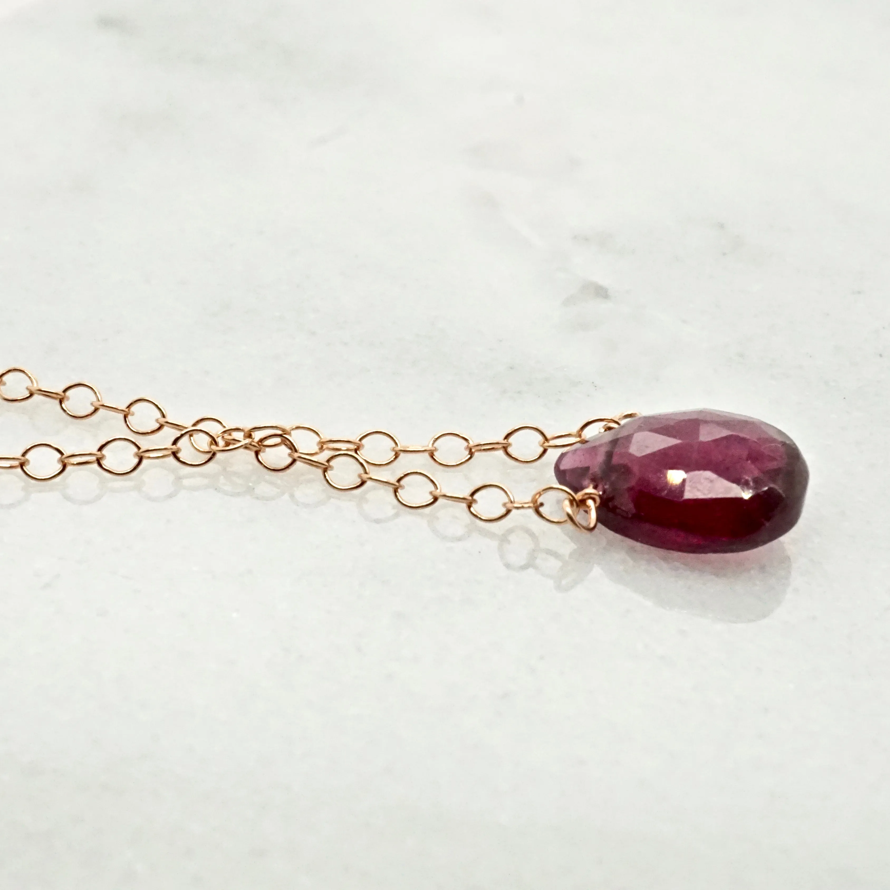 Garnet Necklace - January Birthstone Necklace - Garnet Tear drop Necklace