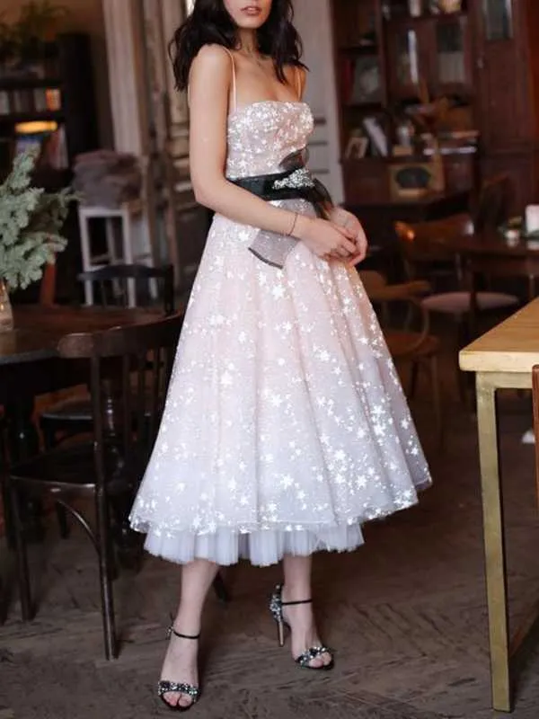 Glitter Short Chiffon Overlay Strapless Summer Dress