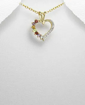 Gold Heart Outline Pendant with Diamonds & Precious Stones