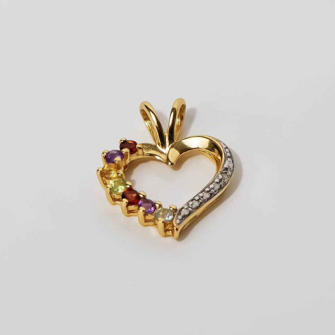 Gold Heart Outline Pendant with Diamonds & Precious Stones