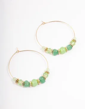 Green Mixed Facet Beaded Hoop Earrings