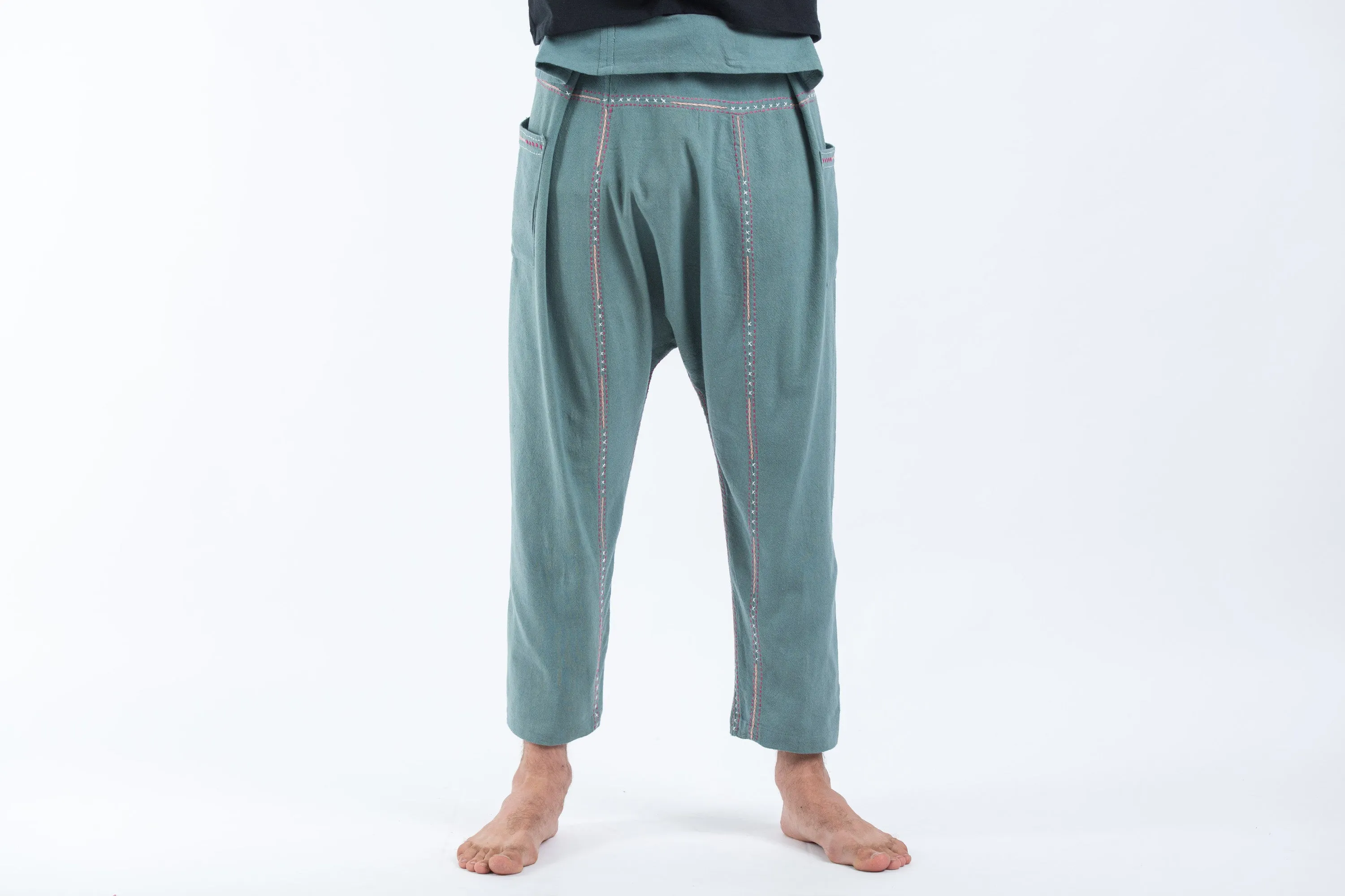 Hand Embroidered Men's Slim Cut Fisherman Pants in Teal