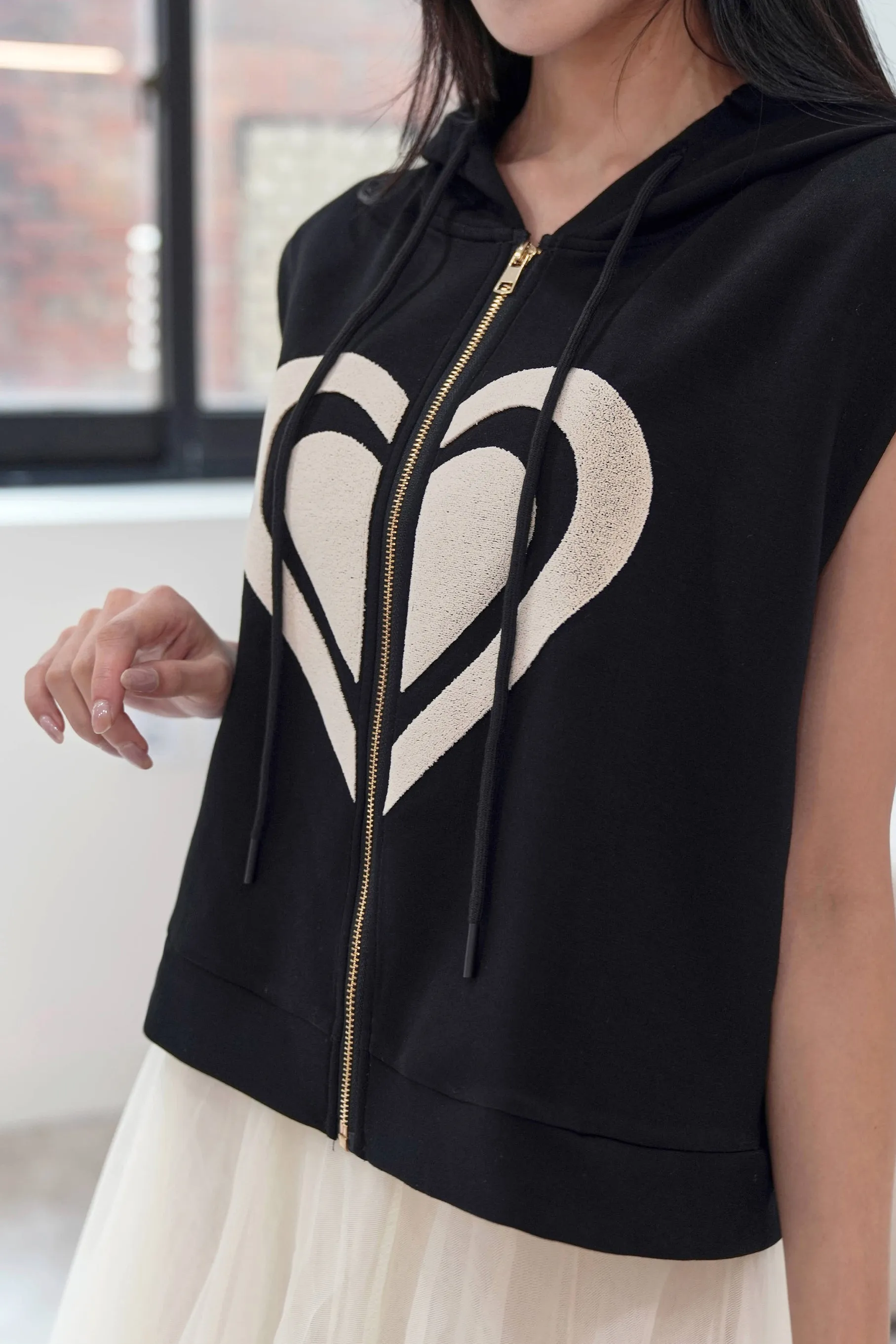 Heart Hoodie Vest, Black