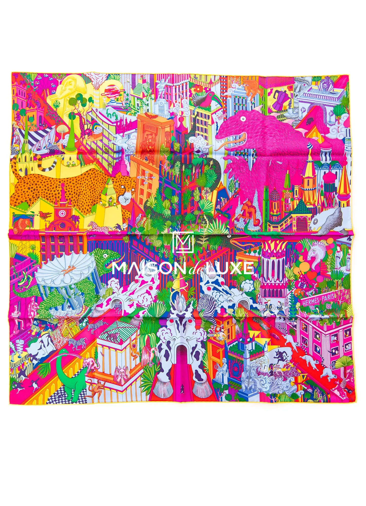 Hermes "Animapolis" Pink Twill Silk 90 cm Scarf