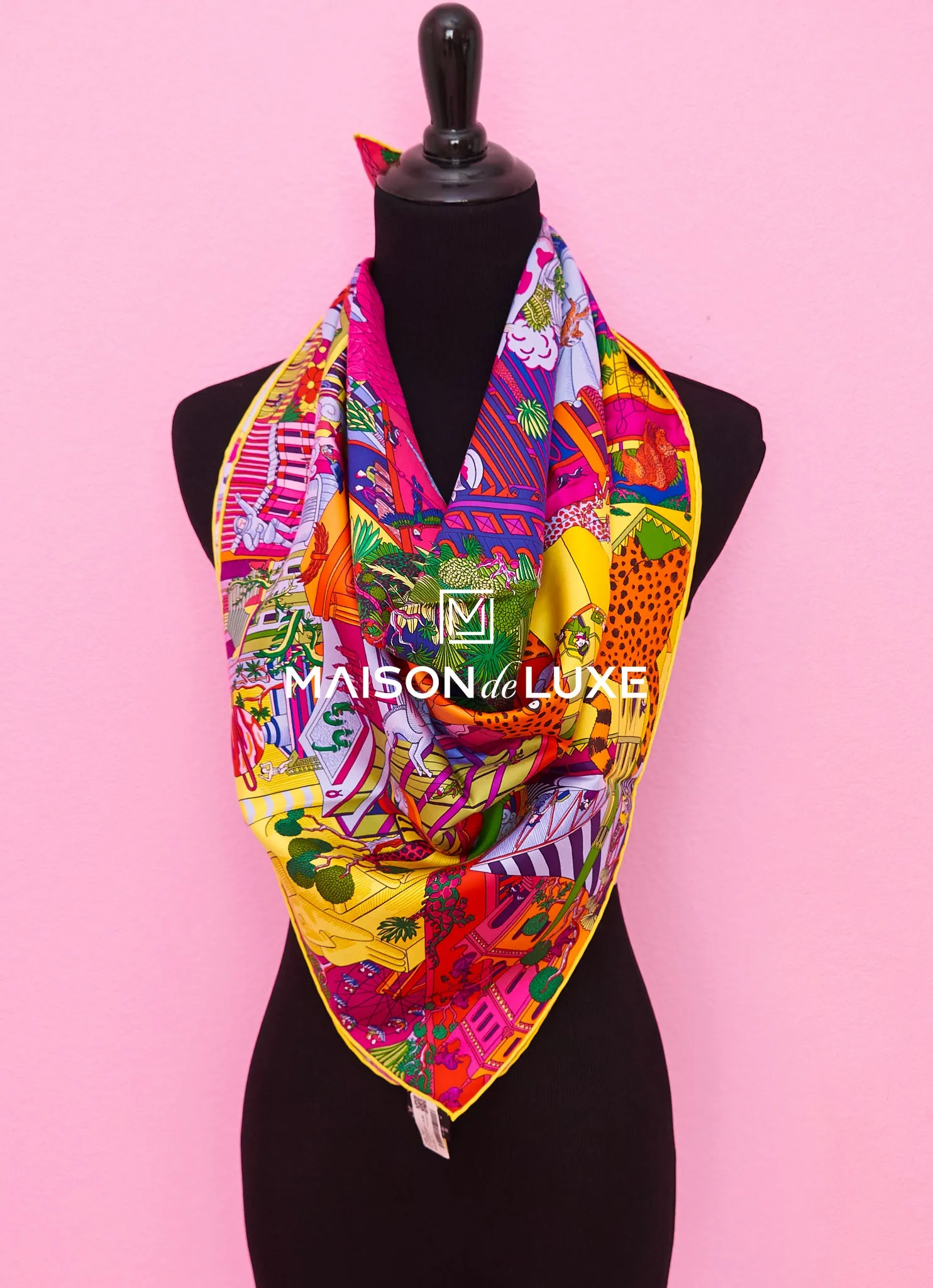 Hermes "Animapolis" Pink Twill Silk 90 cm Scarf