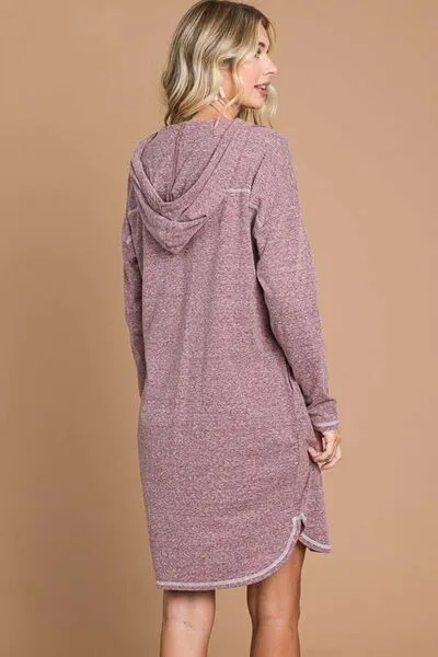 Hooded Long Sleeve Sweater Dress in Merlot