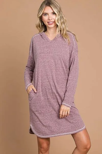 Hooded Long Sleeve Sweater Dress in Merlot