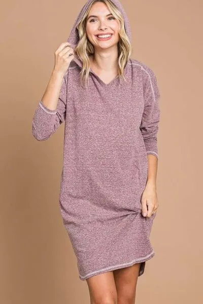 Hooded Long Sleeve Sweater Dress in Merlot