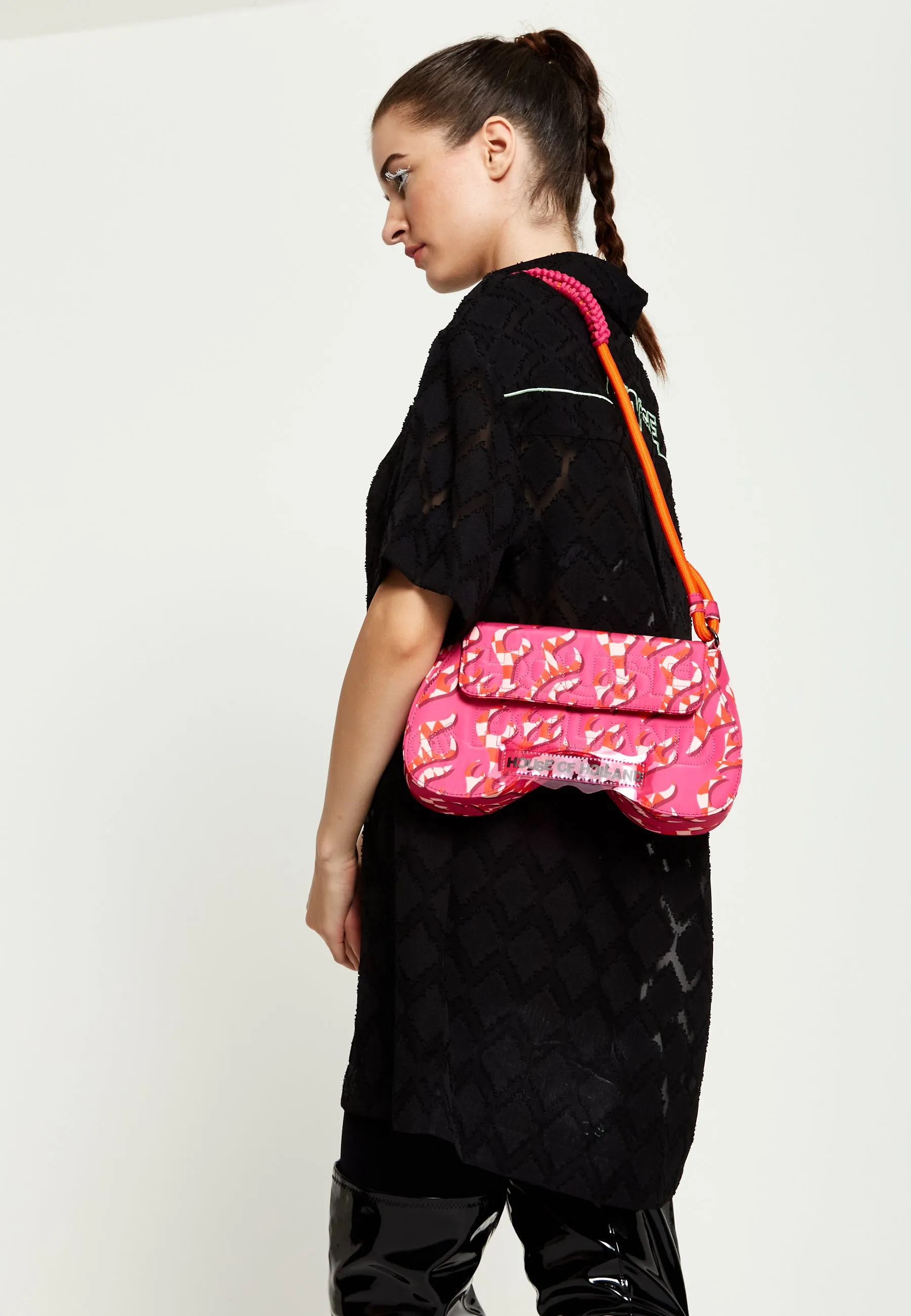 House Of Holland Saddle Pink Flame Bag With Quilted Logo