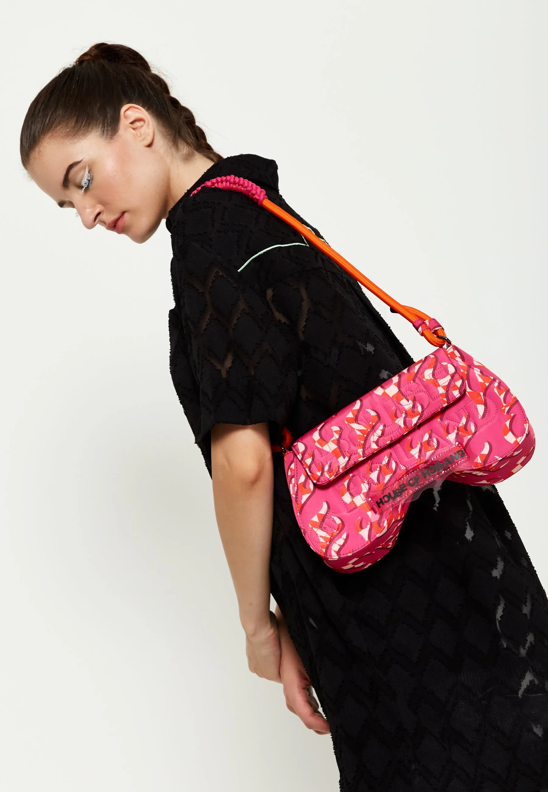 House Of Holland Saddle Pink Flame Bag With Quilted Logo