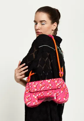 House Of Holland Saddle Pink Flame Bag With Quilted Logo