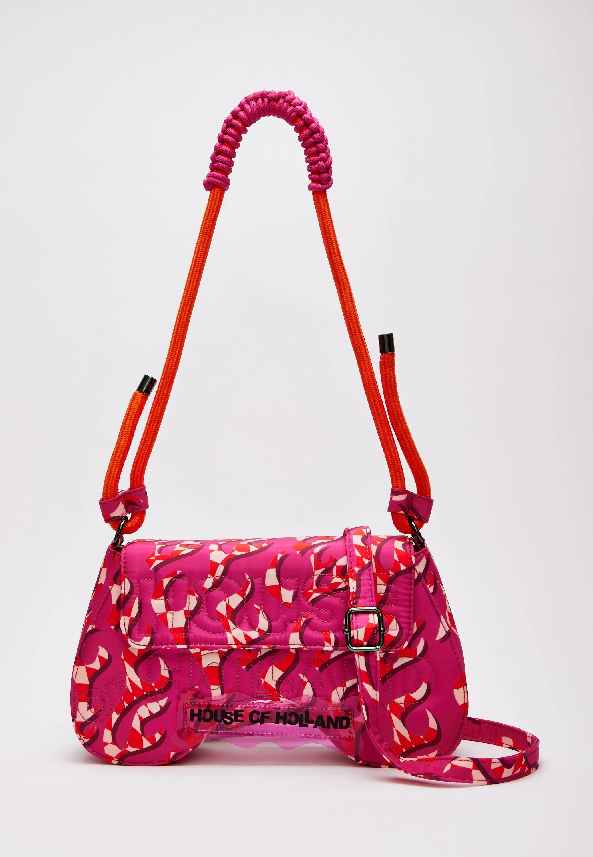 House Of Holland Saddle Pink Flame Bag With Quilted Logo