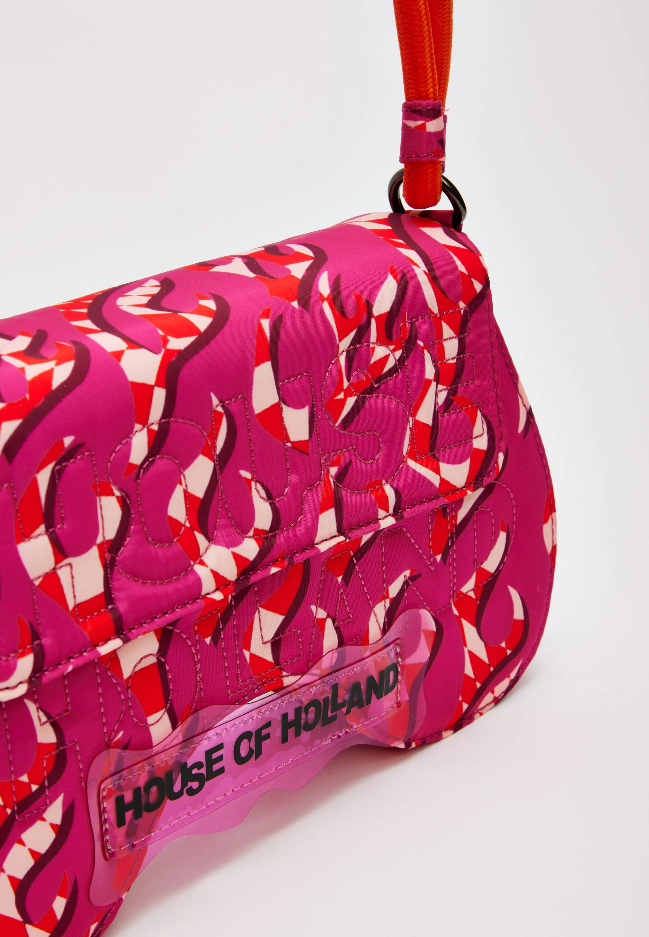 House Of Holland Saddle Pink Flame Bag With Quilted Logo