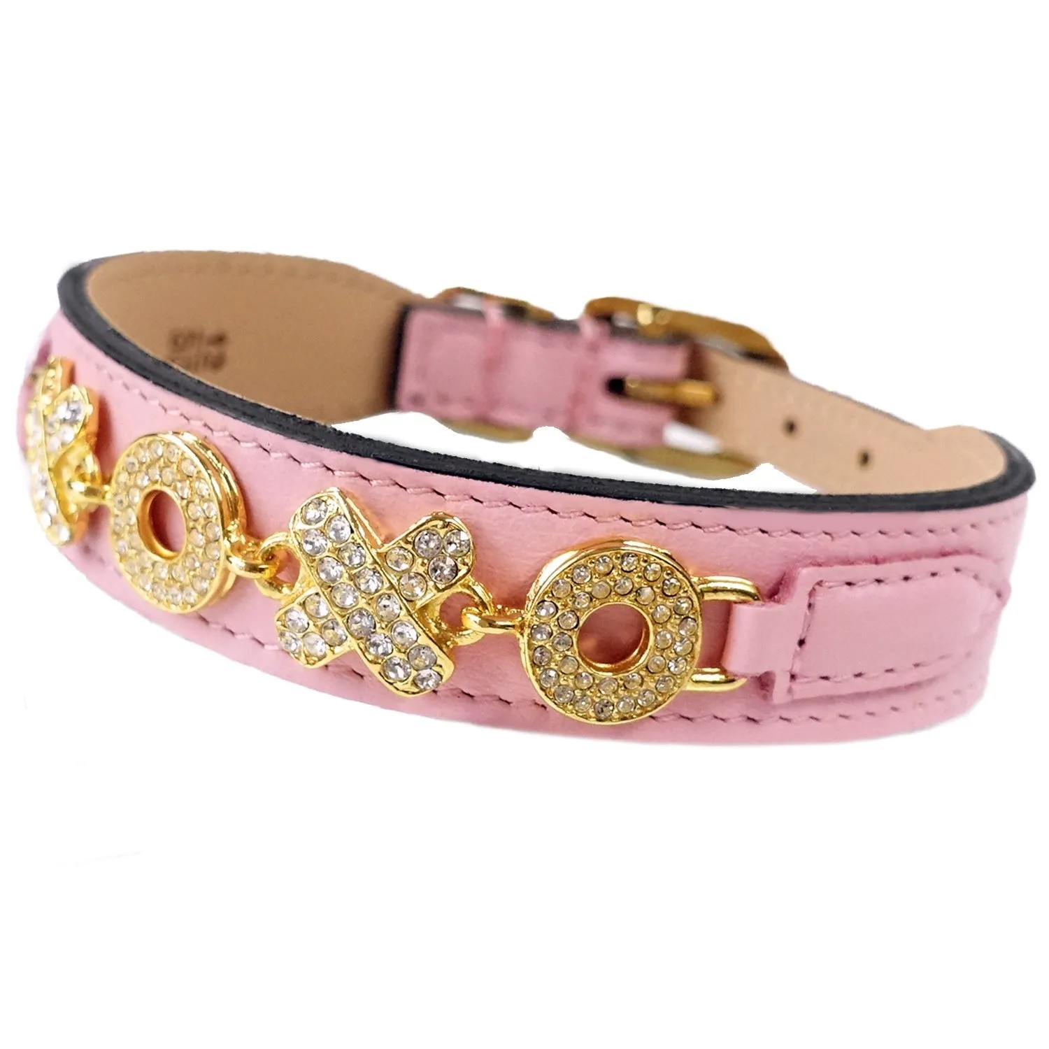 Hugs & Kisses Dog Collar in Sweet Pink & Gold