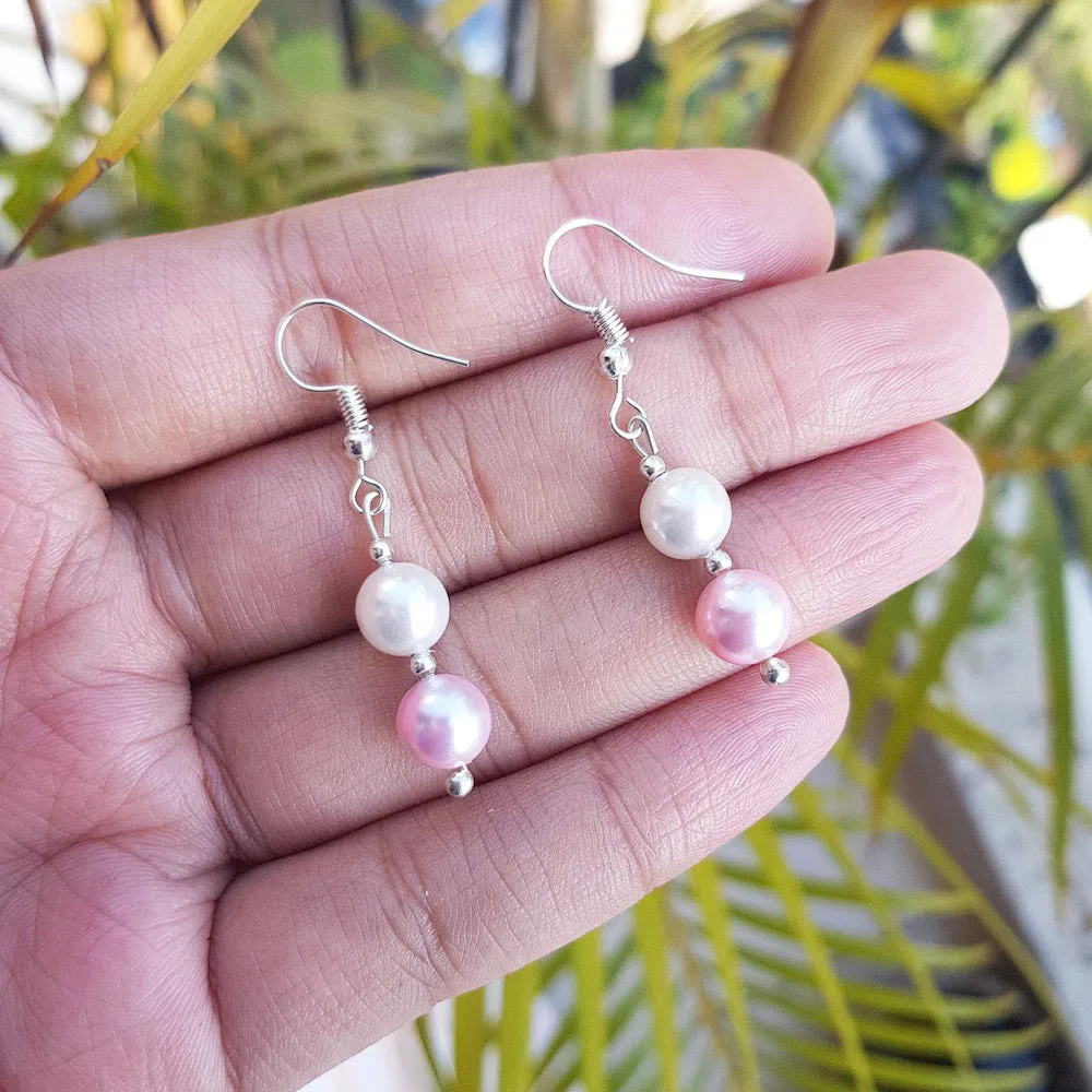 Imeora 8mm Baby Pink And White Shell Pearl Earrings