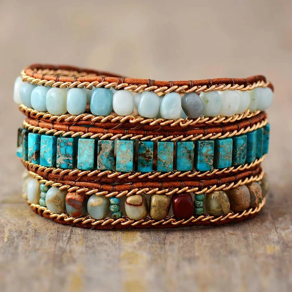 Jasper & Amazonite Wrap Bracelet