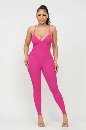 Joy Ribbed Jumpsuit (Fuchsia)