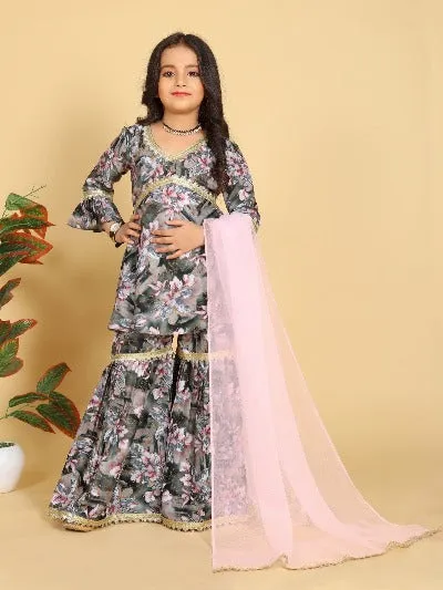 Kids Maslin Printed Designer Sharara Suit Set