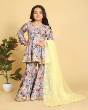 Kids Maslin Printed Designer Sharara Suit Set