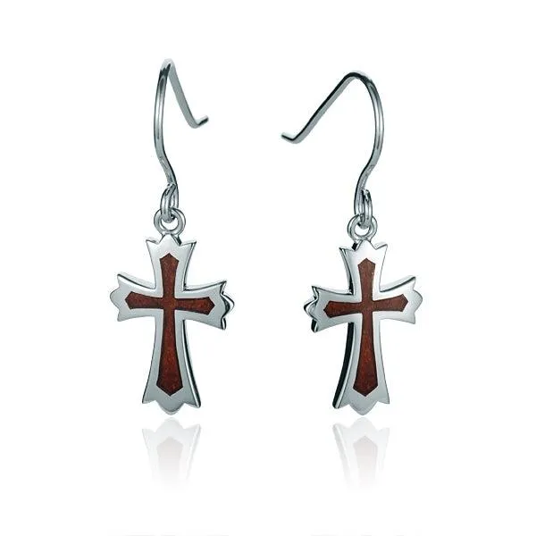 Koa Wood Regal Cross Hook Earrings