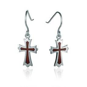 Koa Wood Regal Cross Hook Earrings