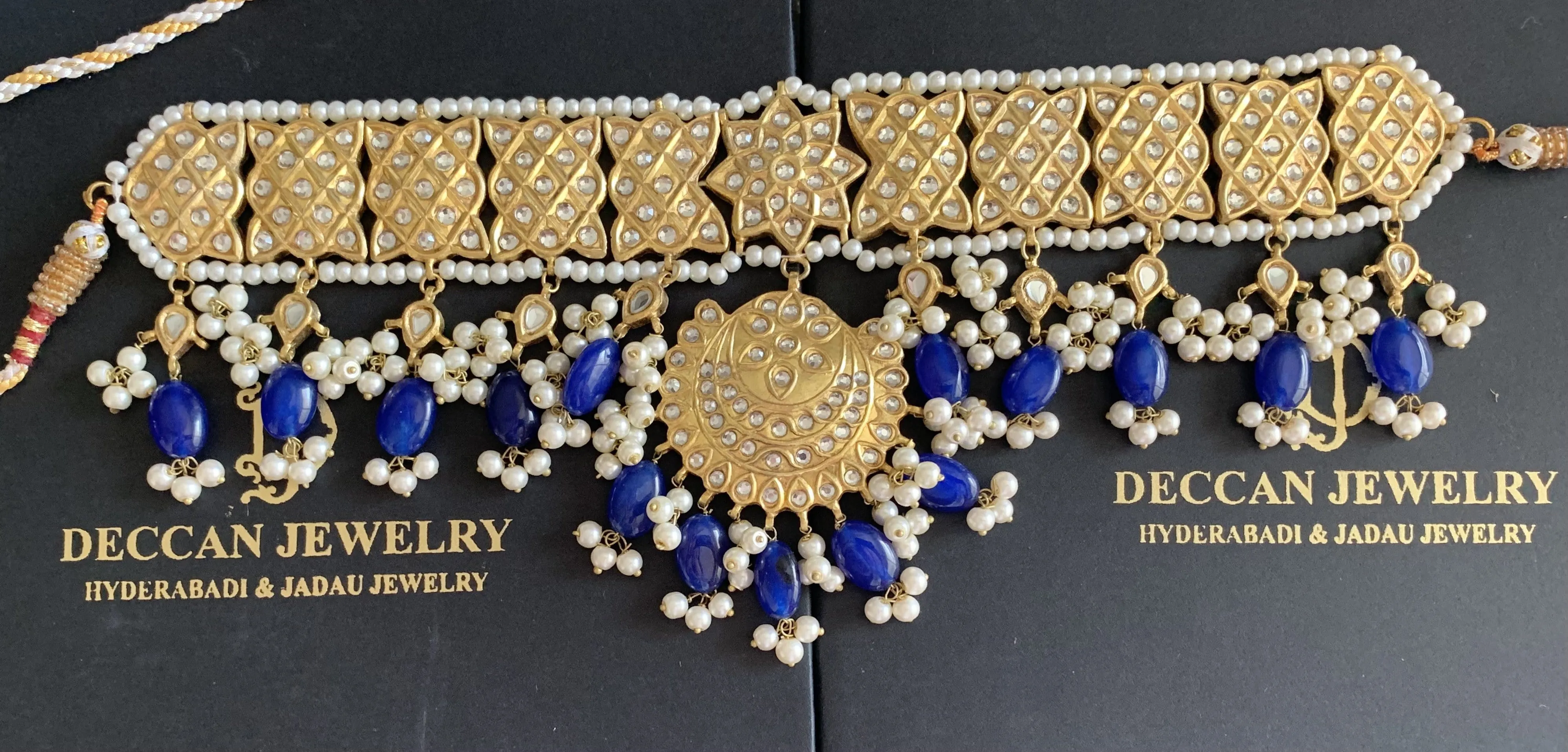 Kundan choker in blue beads ( SHIPS IN 4 WEEKS )