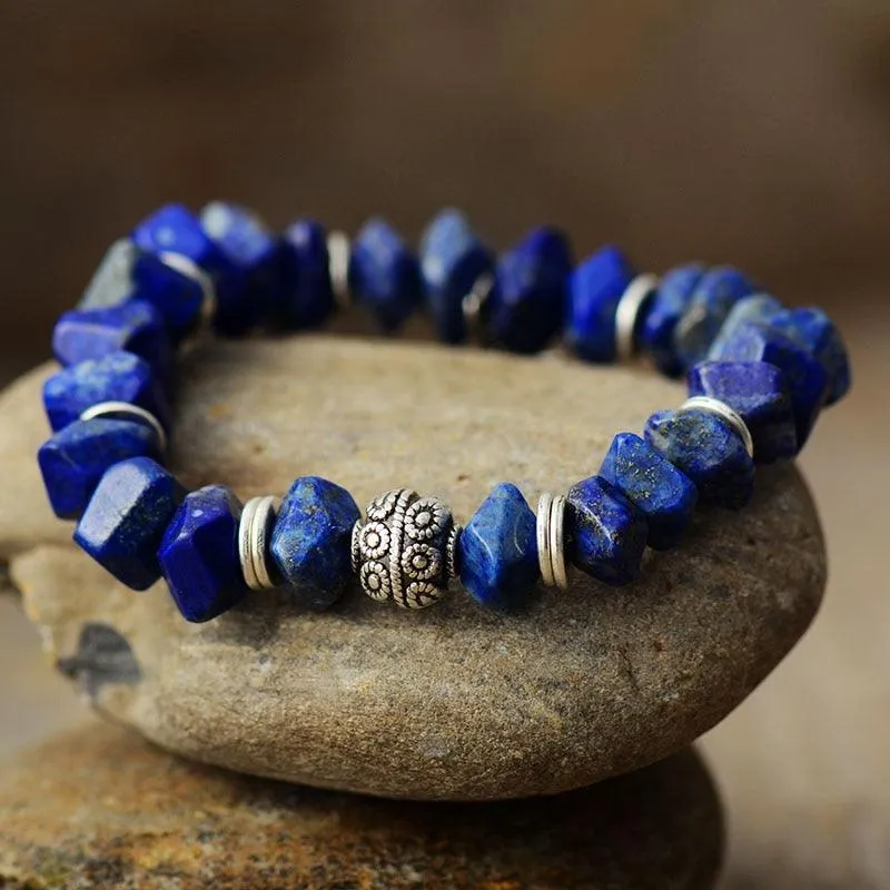 Lapis Lazuli Stretchy Bracelet w/ Sunburst Charm