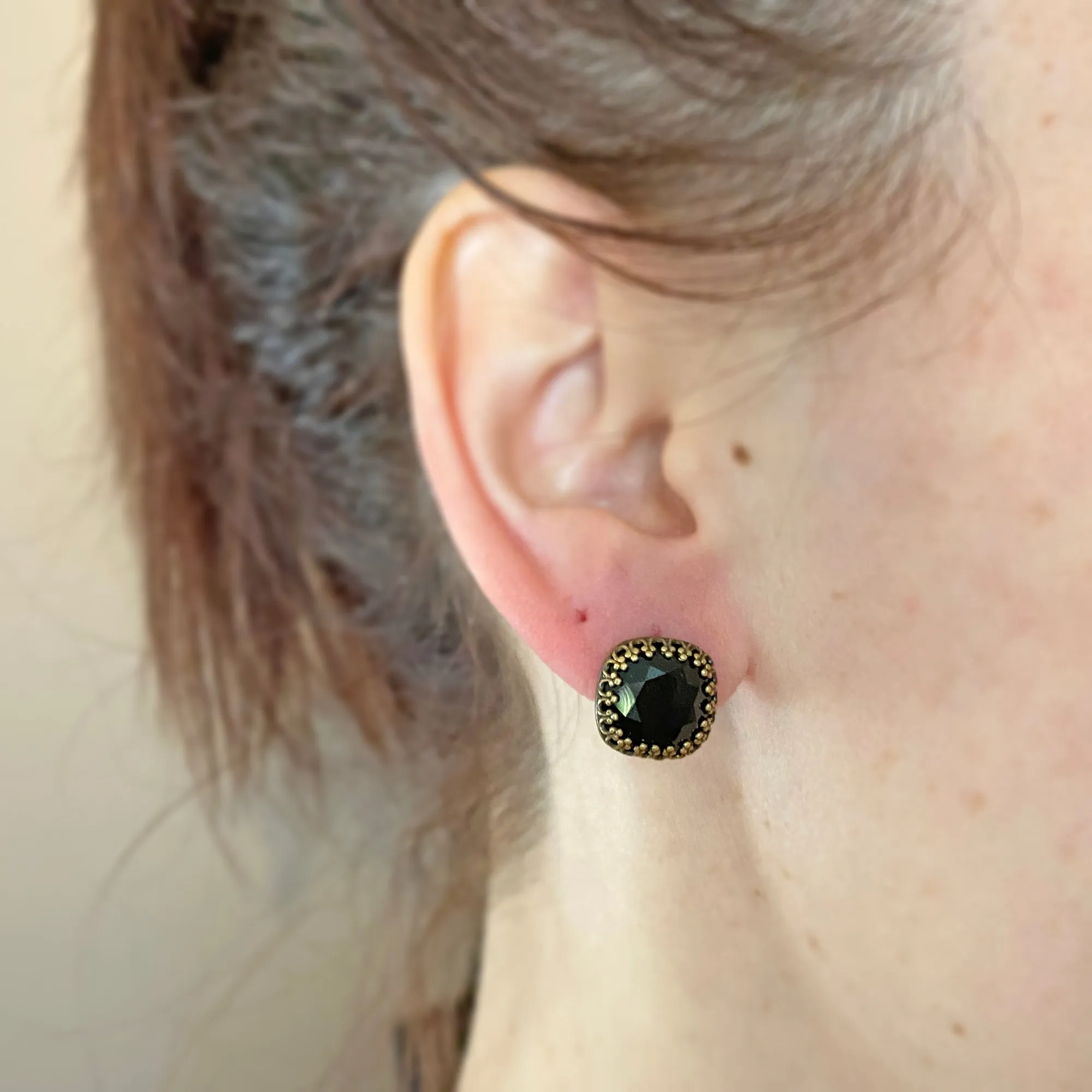 Large Cushion Crown Post Earrings