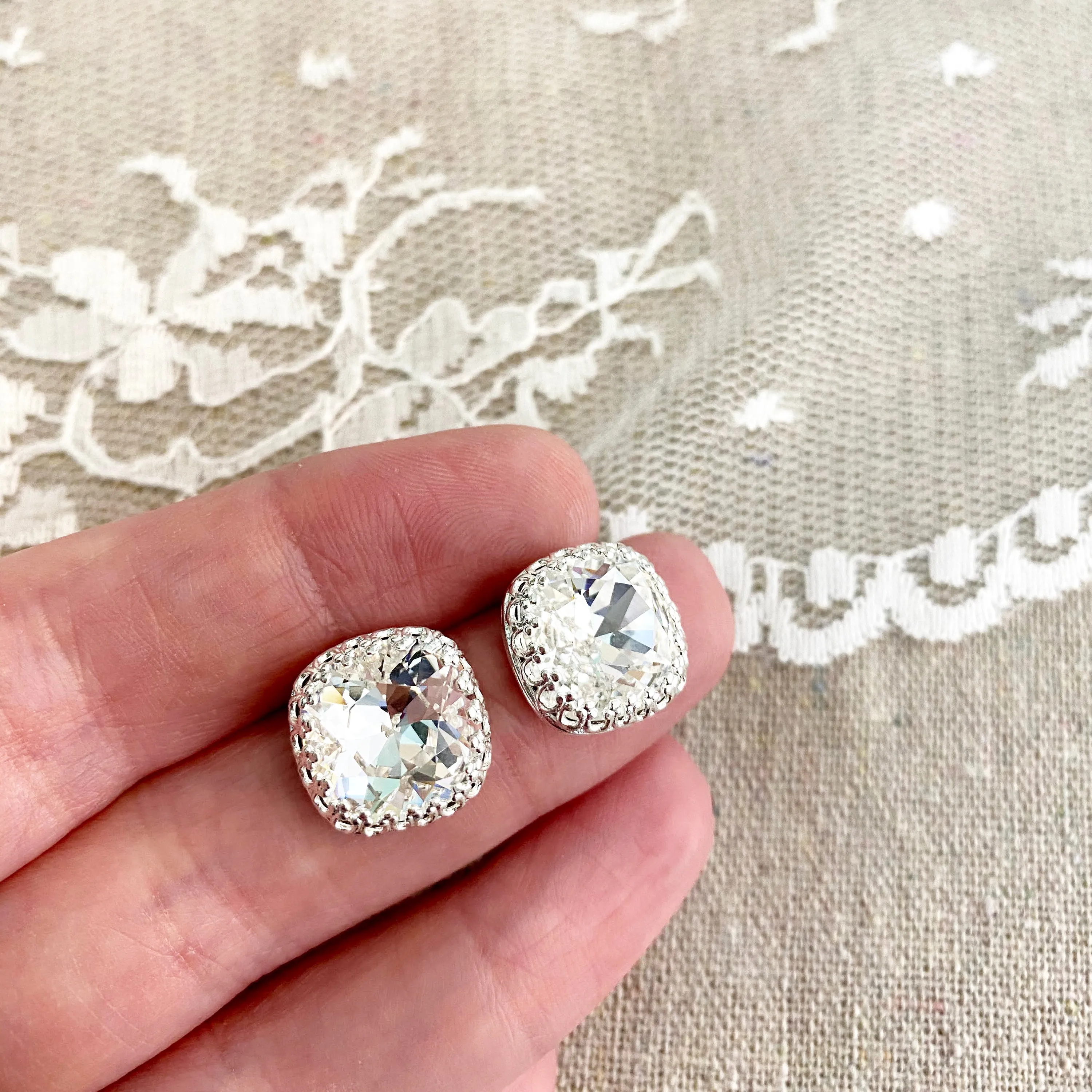 Large Cushion Crown Post Earrings