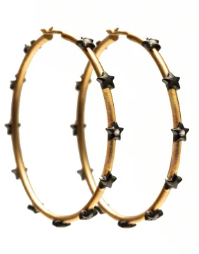 Large Hoop Earrings with Bezel Studded Stars in Vermeil Gold