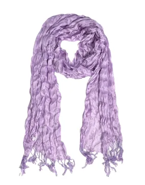 Lavender Sheer Solid Color Twisted Crinkle Scarf with Fringes