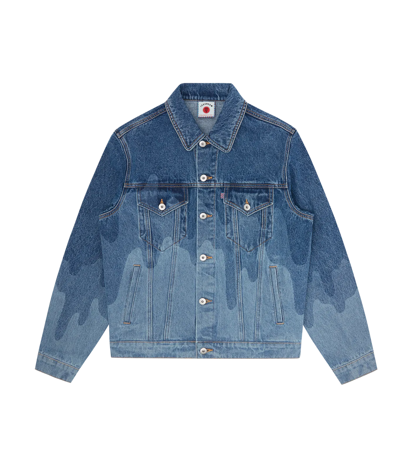 LAZER DRIP DENIM TRUCKER JACKET - MID WASH BLUE