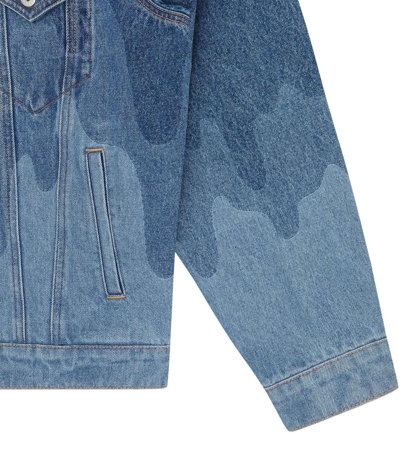 LAZER DRIP DENIM TRUCKER JACKET - MID WASH BLUE