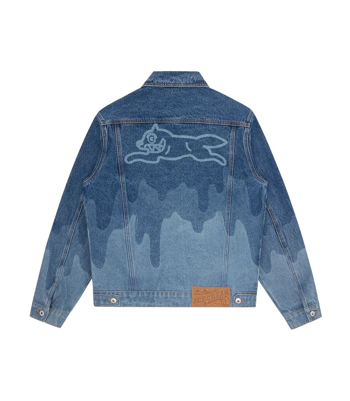 LAZER DRIP DENIM TRUCKER JACKET - MID WASH BLUE