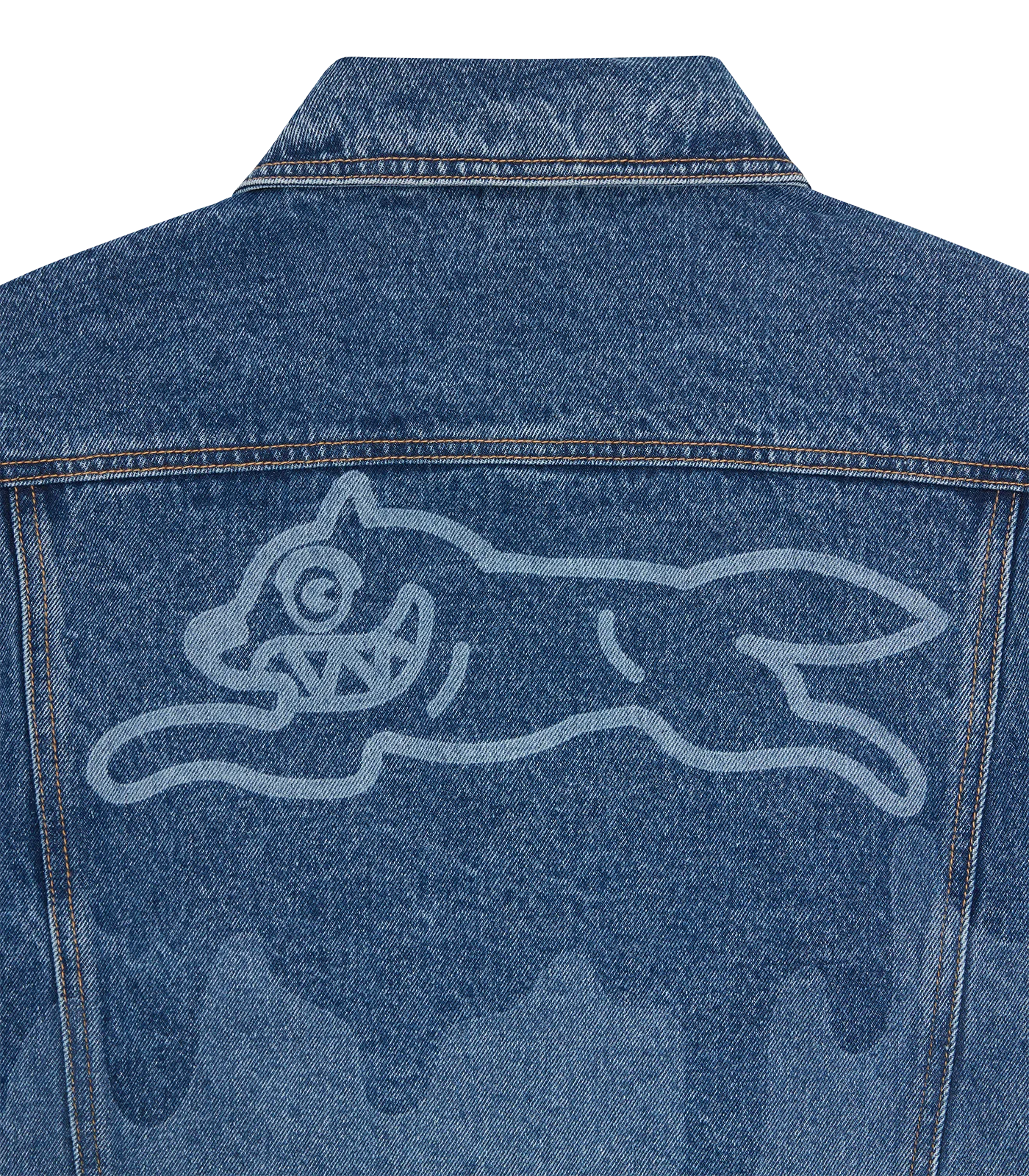 LAZER DRIP DENIM TRUCKER JACKET - MID WASH BLUE