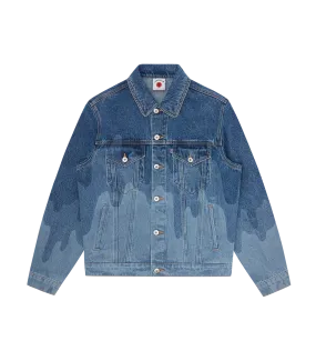 LAZER DRIP DENIM TRUCKER JACKET - MID WASH BLUE