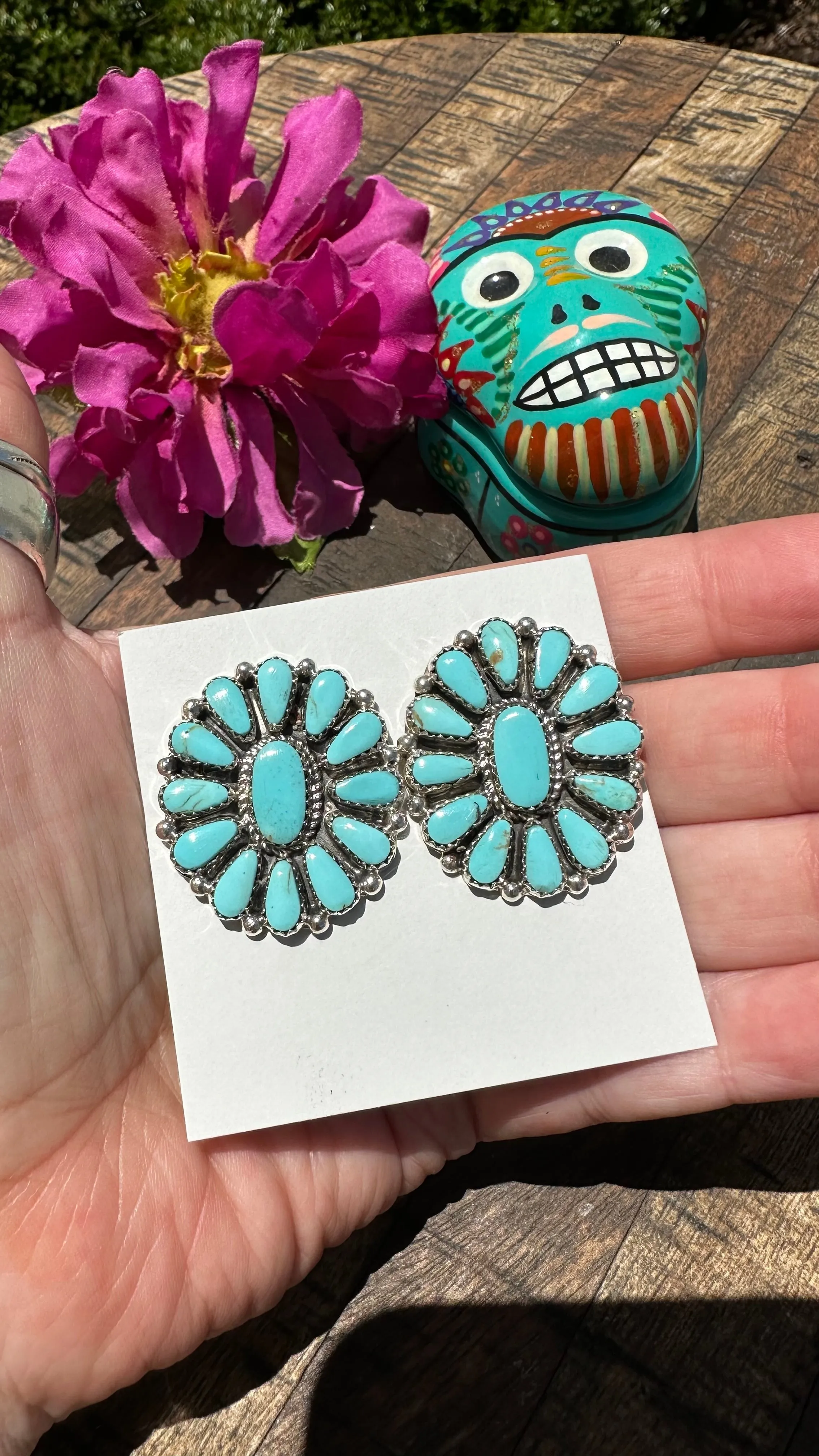 Light Blue Kingman Turquoise Cluster Earrings